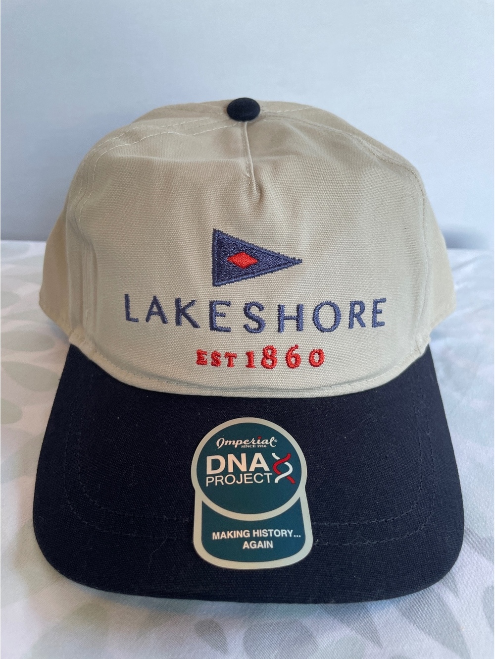 Imperial Lakeshore 1860 Golf Hat DNA Project Snapback Beige Navy New OSFA